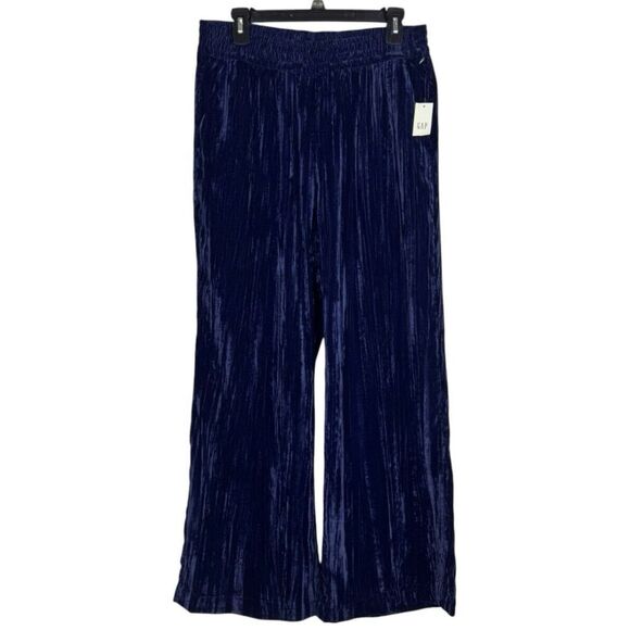 Gap Womens Velvet Pull On Wide Leg Pants Large Blue Palazzo Tuxedo Iridescent - Picture 1 of 7